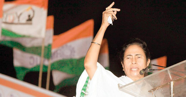 Trinamool Chairperson Mamata Banerjee addresses a protest rally at Panihati in North 24 Parganas