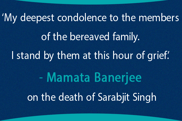 Chief Minister expresses her condolence on the death of Sarabjit Singh Chief Minister expresses her condolence on the death of Sarabjit Singh