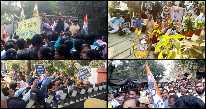Protests across Bengal against political vendetta by Centre, Trinamool MPs detained in Delhi