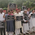 Opposition parties including Trinamool protest near Gandhi statue in Parliament – BJP Killing Democracy – 11.07.2019