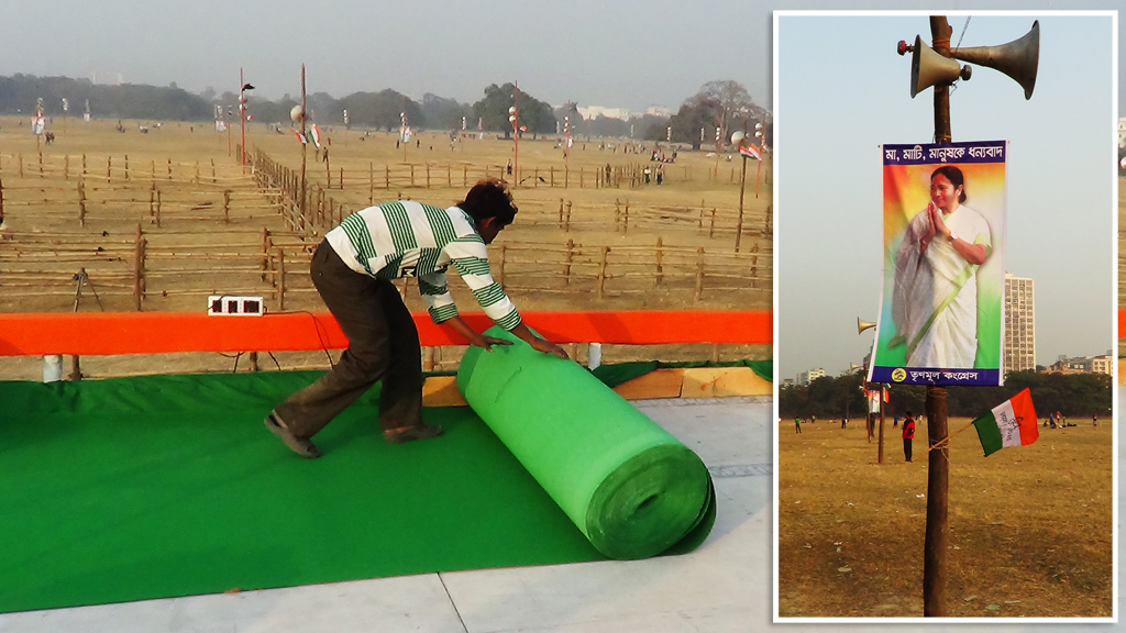 Final preparations for Trinamool`s Martyrs` Day rally at Brigade parade grounds Final preparations for Trinamool`s Martyrs` Day rally at Brigade parade grounds